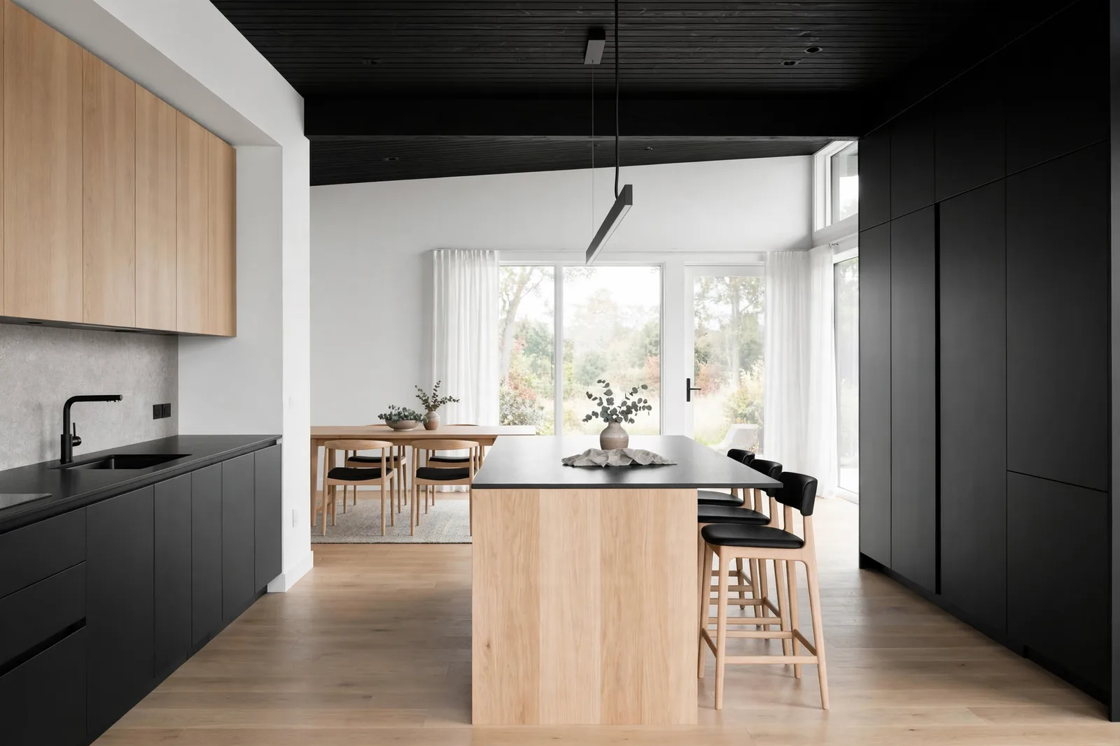 A wide finished kitchen