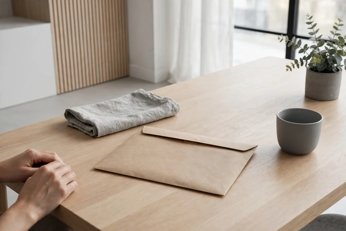 A plain envelope on a table