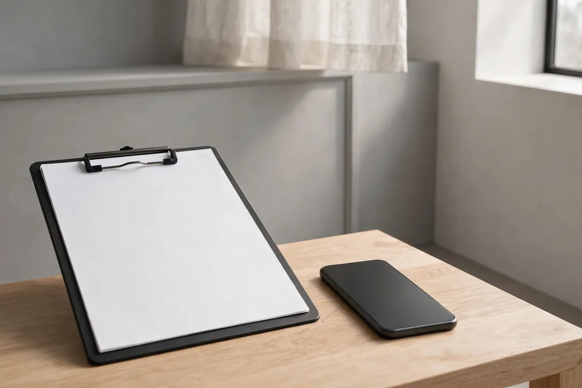 A clipboard and a phone