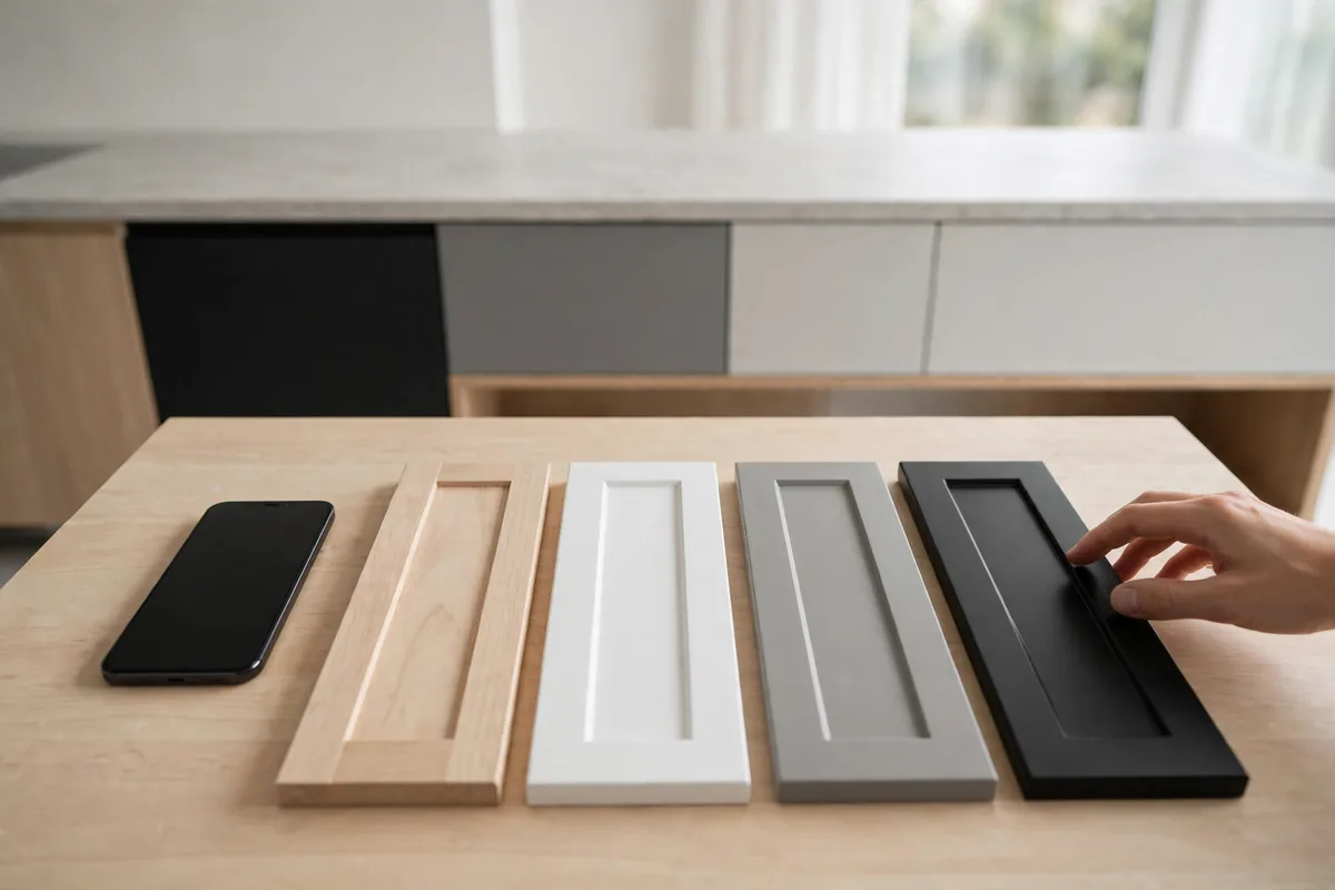 A phone beside samples